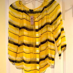 Ann Taylor blue and yellow striped blouse NWT